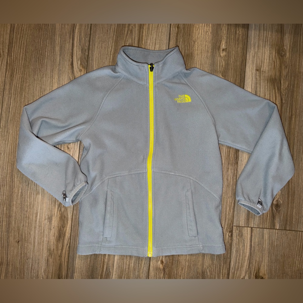 The North Face Light Gray Fleece with Yellow Zipper Boys 10/12